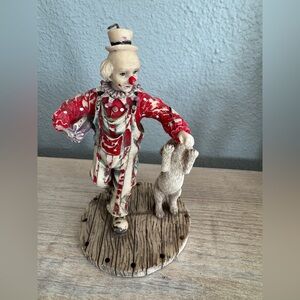 Vintage Hand-Painted Hobo Clown With Dog Porcelain Figurine